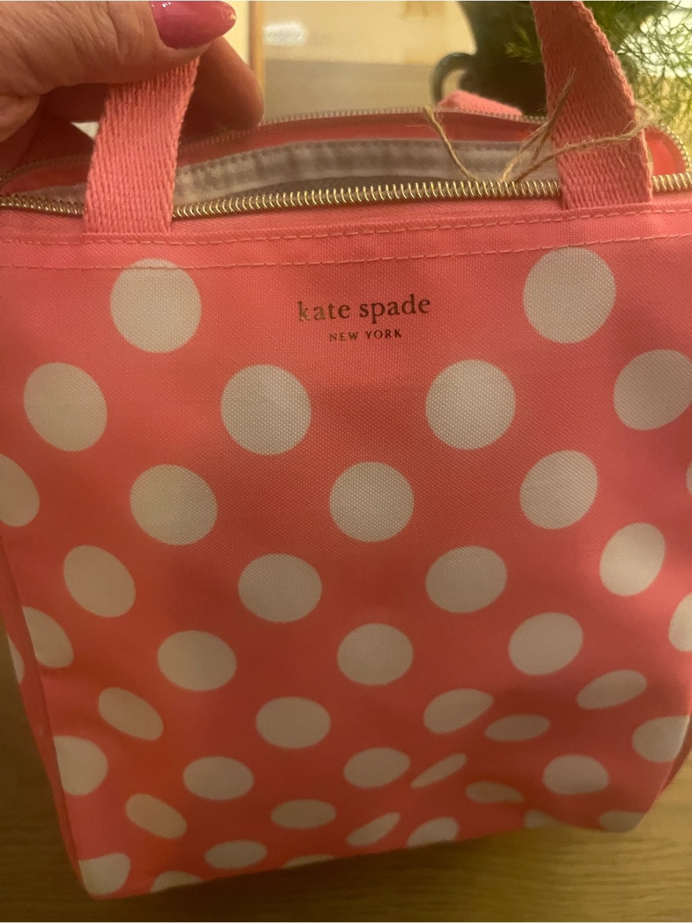kate spade Coral Pink and White Polka Dot lunch Tote- insulated!